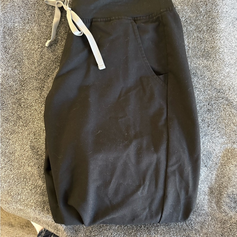 FIGS Black High-Waisted Scrub Pants with Drawstring